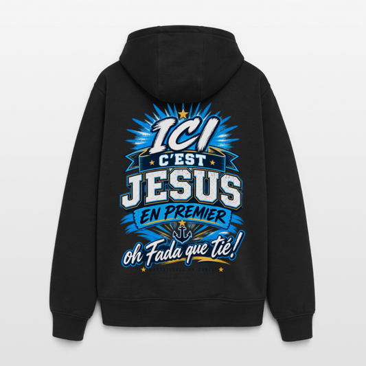 Sweat à capuche unisexe " ICI c'est Jésus " - noir