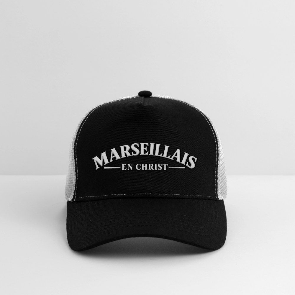 Casquette Trucker "Marseillais en Christ " - noir/gris pierre