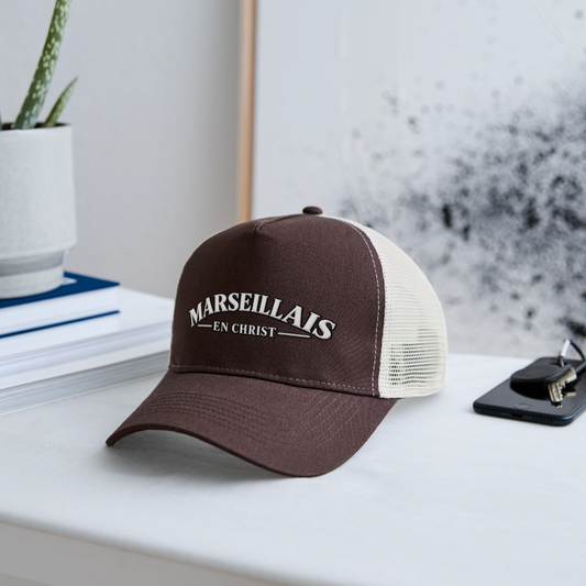 Casquette Trucker "Marseillais en Christ " - marron/beige