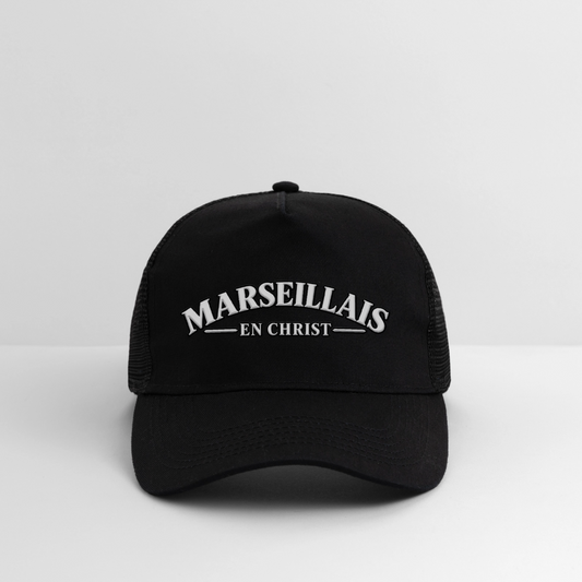 Casquette Trucker "Marseillais en Christ " - noir/noir