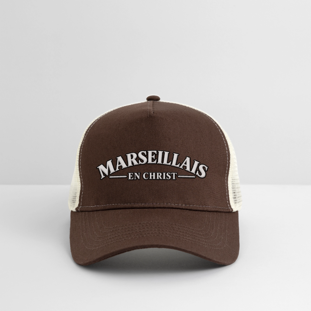 Casquette Trucker "Marseillais en Christ " - marron/beige