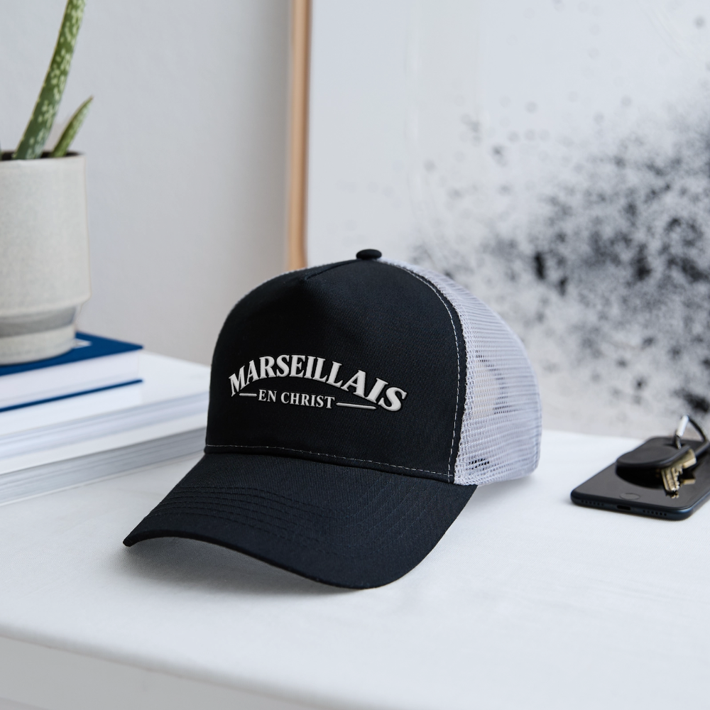 Casquette Trucker "Marseillais en Christ " - noir/gris pierre