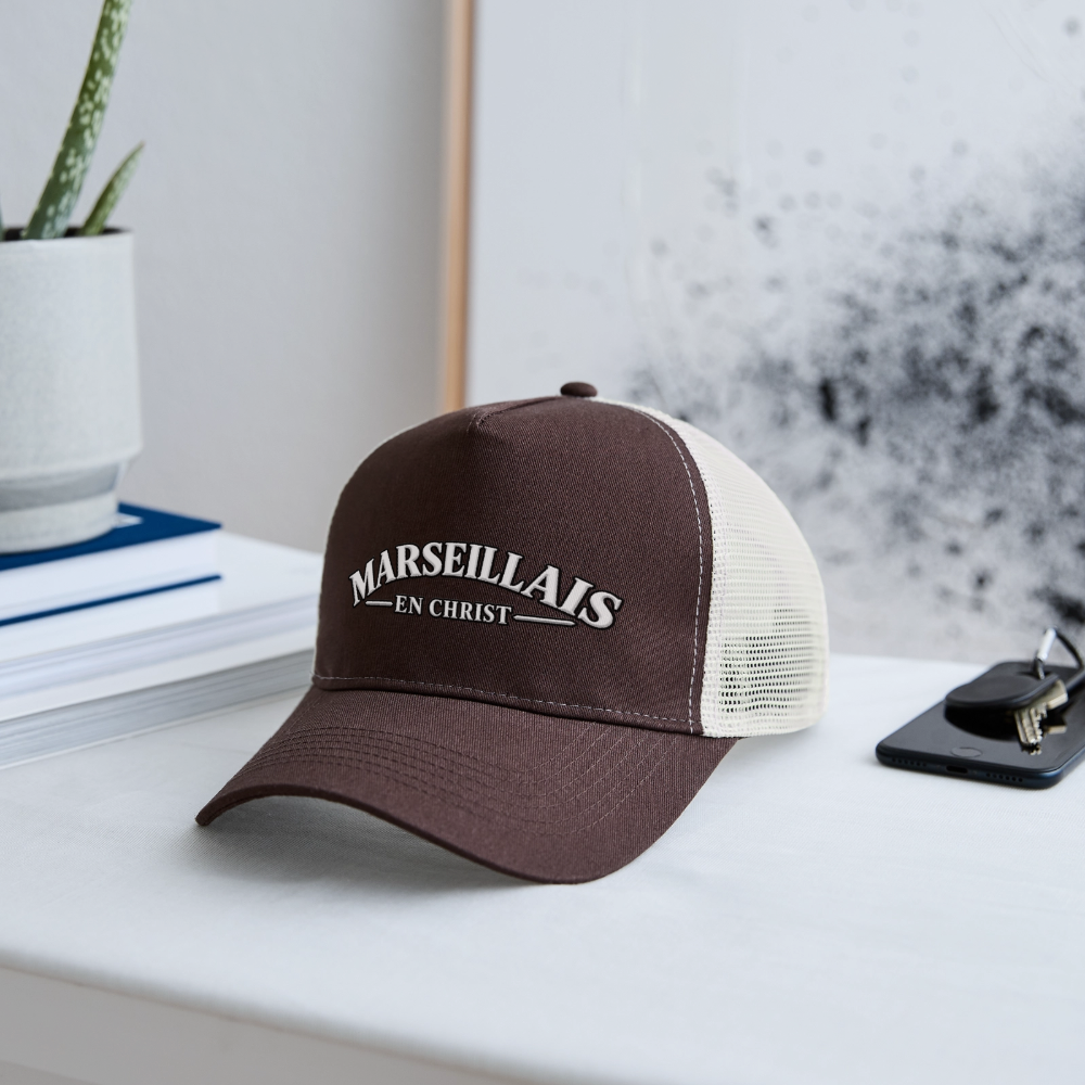 Casquette Trucker "Marseillais en Christ " - marron/beige